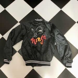 Vintage 80s Ninja Satin Bomber Jacket Graphic Martial Arts Lightweight Nylon szM